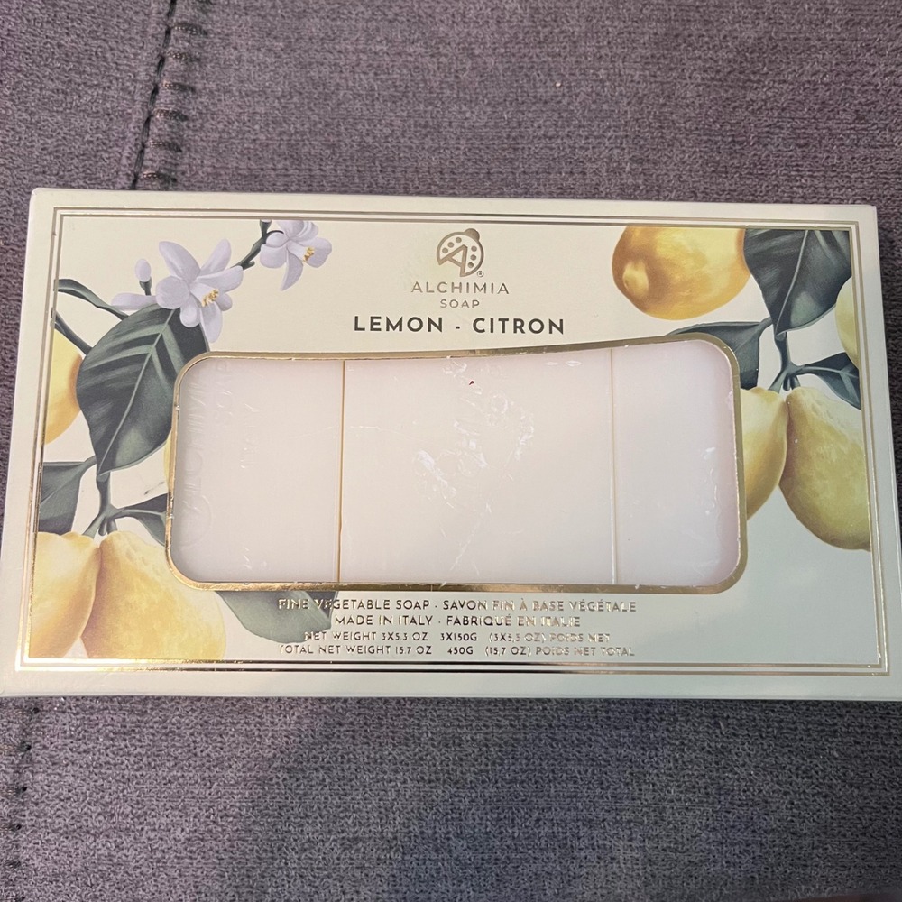 Alchimia Soap Lemon Citron Fine Vegetable Soap 3 Bar‎ Set 15.7oz Made in Italy